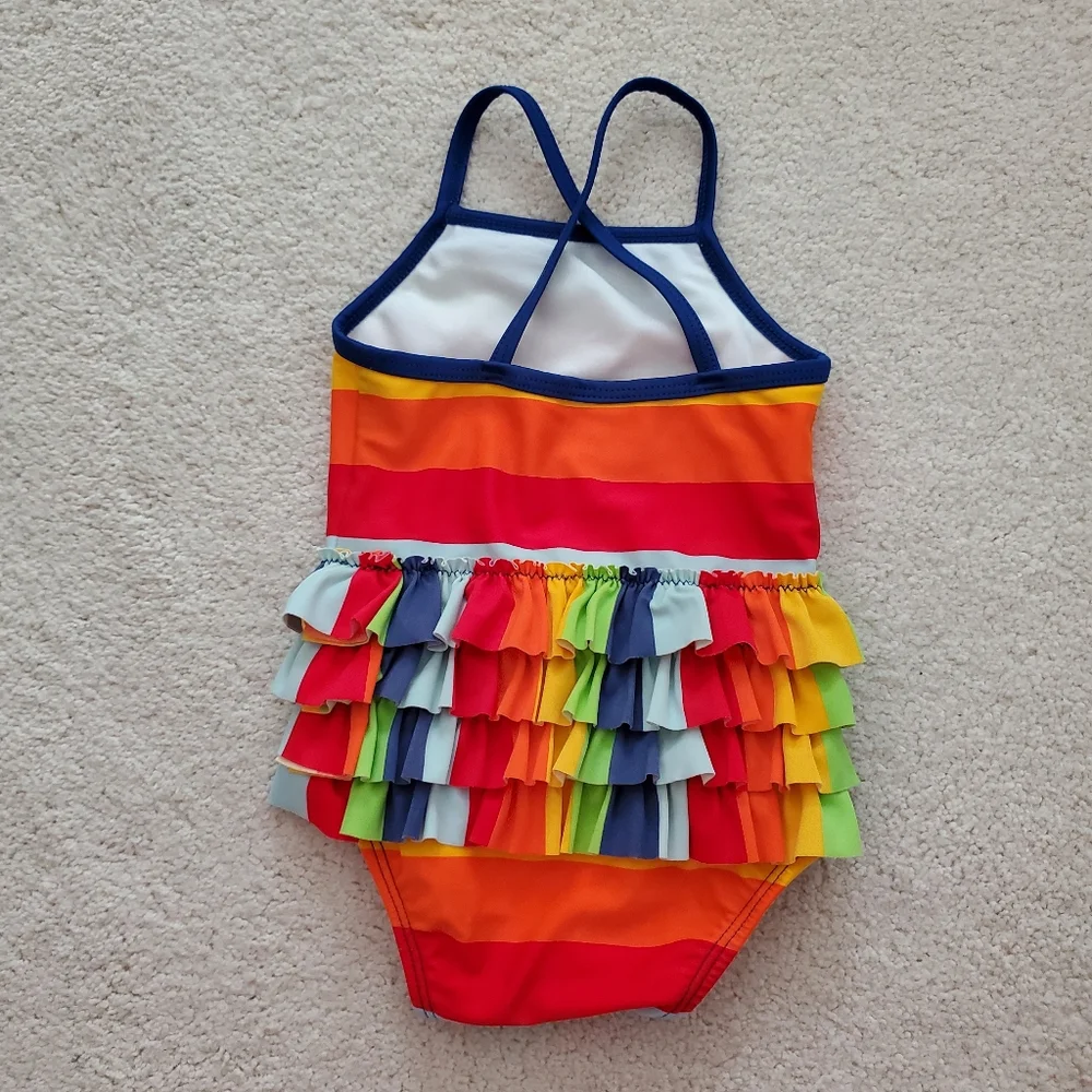 Hanna Andersson Baby Girl One-Piece Swimsuit Multi-Color Rainbow Stripe Sz3-6m